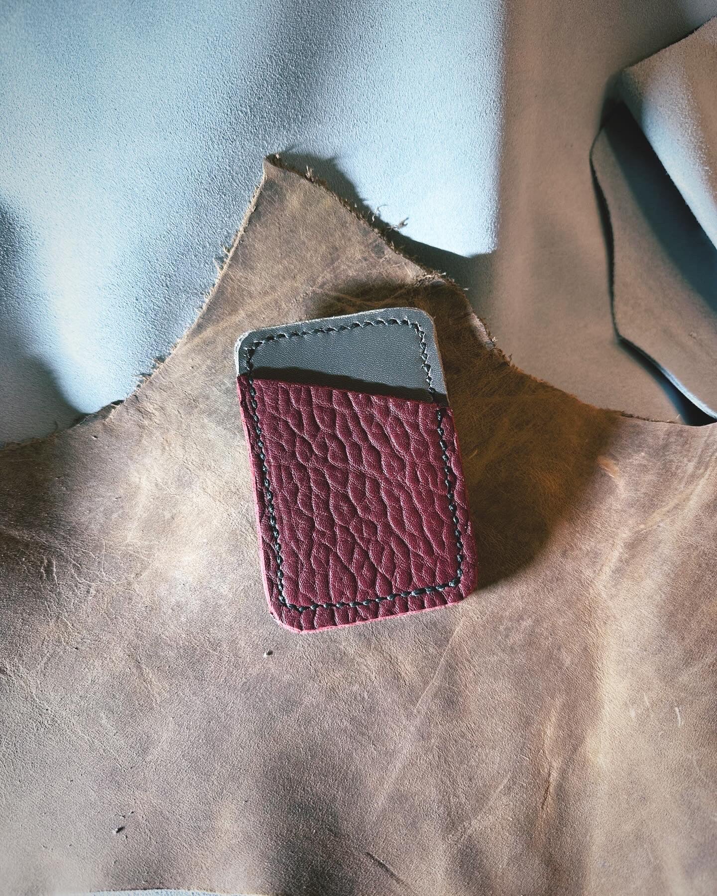 Two Pocket Full Grain Leather Card Sleeve / Card Holder / Card Sleeve / Exotic Leather Gifts / Everyday Carry Card Holder