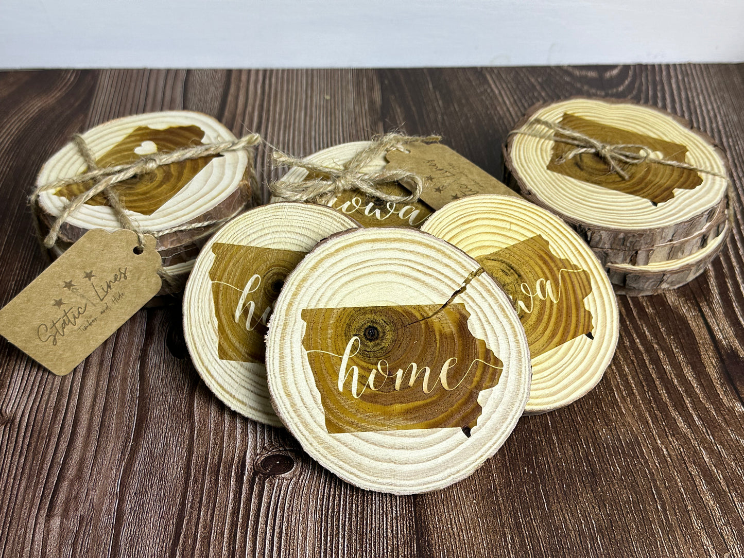 Iowa Is Home Custom Natural Wood Laser Engraved Coasters