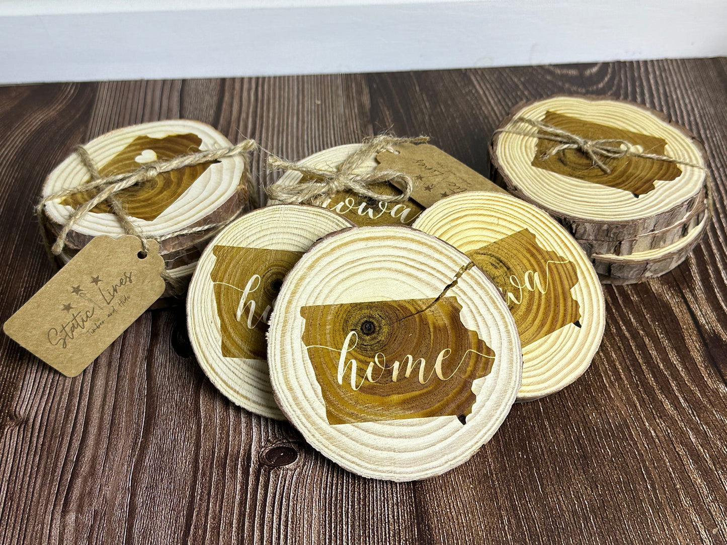 Iowa Is Home Custom Natural Wood Laser Engraved Coasters