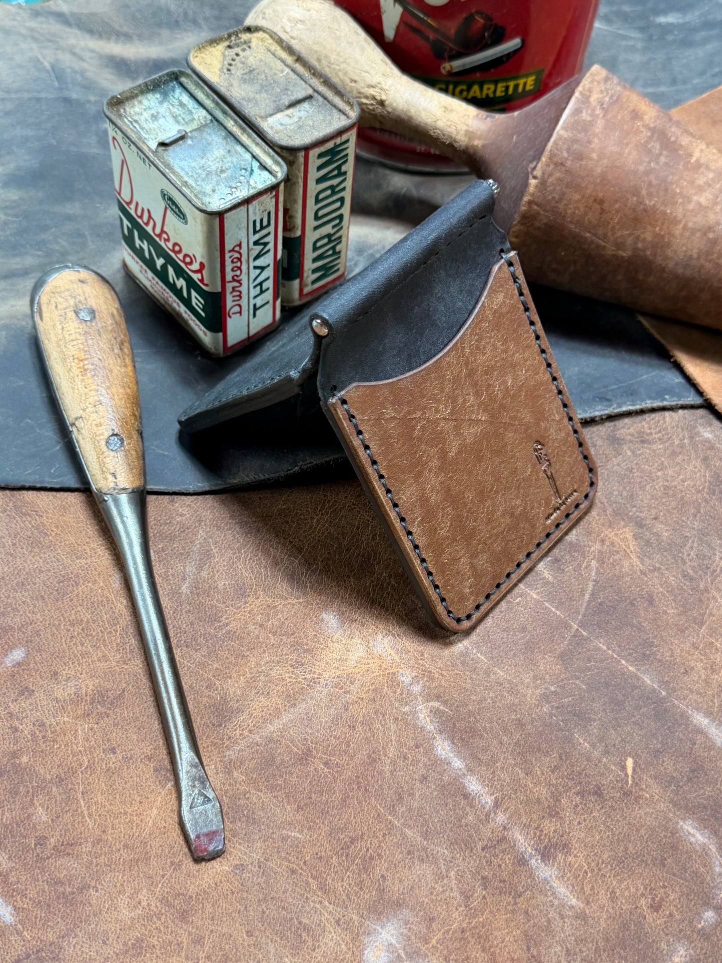 Hand Made Full Grain Leather Money Clip Front Pocket Wallet in Black and Dark Brown