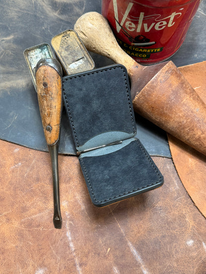 Hand Made Full Grain Leather Money Clip Front Pocket Wallet in Black and Dark Brown