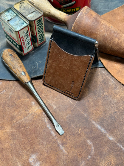 Hand Made Full Grain Leather Money Clip Front Pocket Wallet in Black and Dark Brown