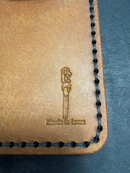 Hand Made Full Grain Leather Money Clip Front Pocket Wallet in Nero and Cognac