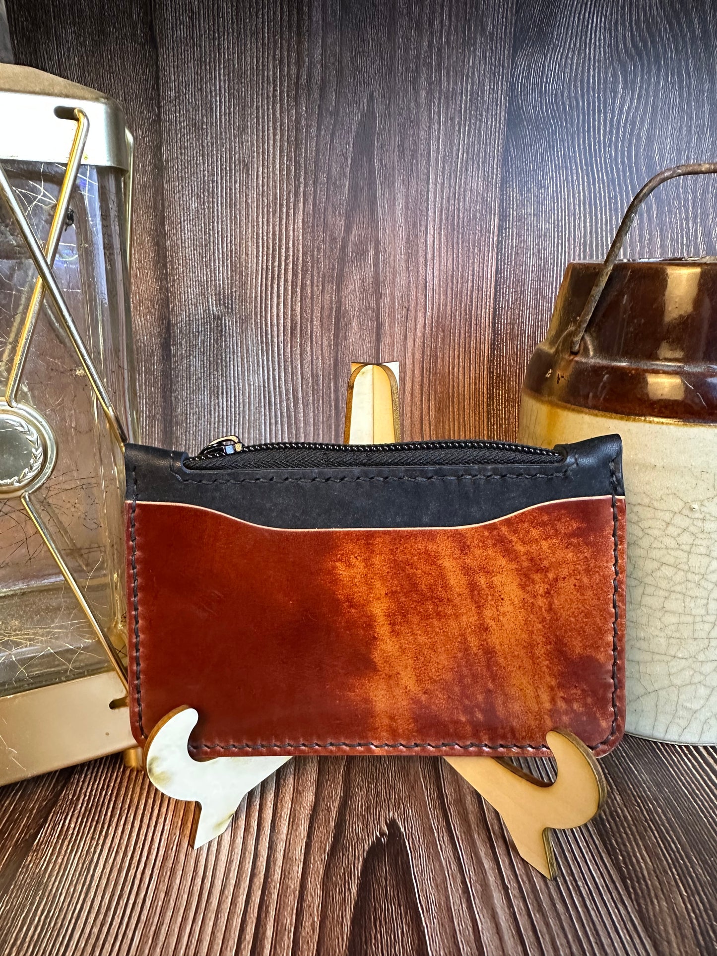 Shell Cordovan Zippered Leather Clutch / Handmade Leather Clutch Badalassi Carlo Pueblo Nero and Shell Cordovan